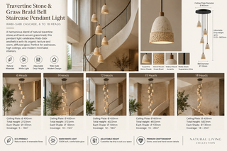 Travertine Stone & Grass Braid Bell Staircase Pendant Light – Wabi-Sabi Cascade, 6 to 18 Heads-GraffitiWallArts