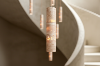 Travertine Tube Staircase Pendant Light – Copper & Rose-Gold Finish, Full-Spectrum LED, 6 to 36 Heads