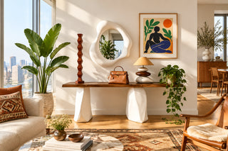 Twin Pedestal Console Table for Entryway or Living Room – White & Natural Wood-GraffitiWallArts