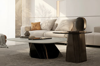 Two-Tone Marble Coffee Table – Sculptural Wabi-Sabi Italian Minimalist Pedestal-GraffitiWallArts