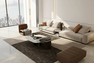 Two-Tone Marble Coffee Table – Sculptural Wabi-Sabi Italian Minimalist Pedestal-GraffitiWallArts