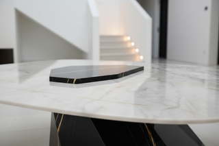 Two-Tone Marble Coffee Table – Sculptural Wabi-Sabi Italian Minimalist Pedestal-GraffitiWallArts