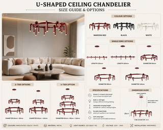 U-Shaped Ceiling Chandelier | Single to 3-Tier Ring Light-Graffitiwallarts