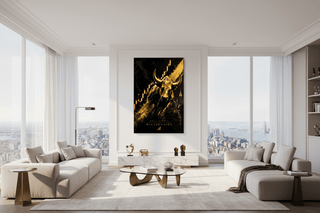 Wall Street Millionaire Gold Abstract Bull Canvas Wall Art