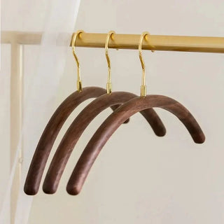Walnut Wood Arc Clothes Hanger with Gold Hook – Premium Half-Moon Wardrobe Organiser-GraffitiWallArts
