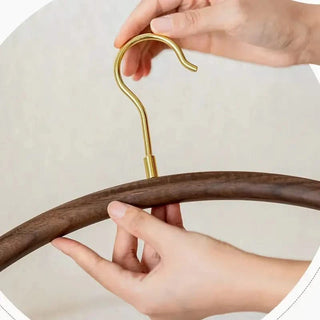 Walnut Wood Arc Clothes Hanger with Gold Hook – Premium Half-Moon Wardrobe Organiser-GraffitiWallArts