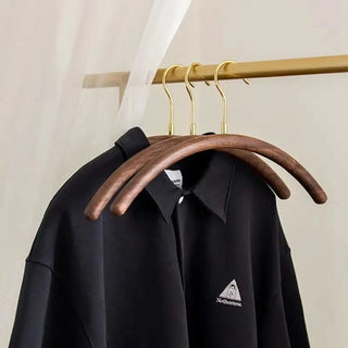 Walnut Wood Arc Clothes Hanger with Gold Hook – Premium Half-Moon Wardrobe Organiser-GraffitiWallArts