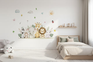 Watercolour African Animal Leaves Wall Stickers for Kids