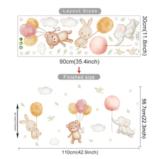 Watercolour Bear Rabbit Balloon Wall Stickers for Kids-GraffitiWallArts