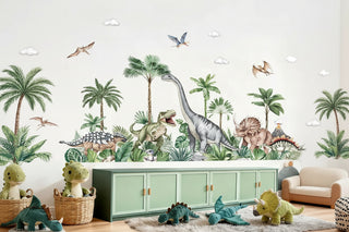 Watercolour Dinosaur Jungle Wall Stickers for Kids-GraffitiWallArts