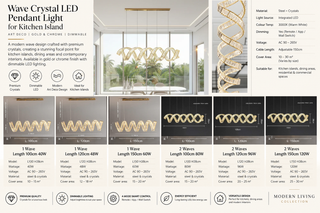 Wave Crystal LED Pendant Light for Kitchen Island – Art Deco, Gold & Chrome, Dimmable-GraffitiWallArts