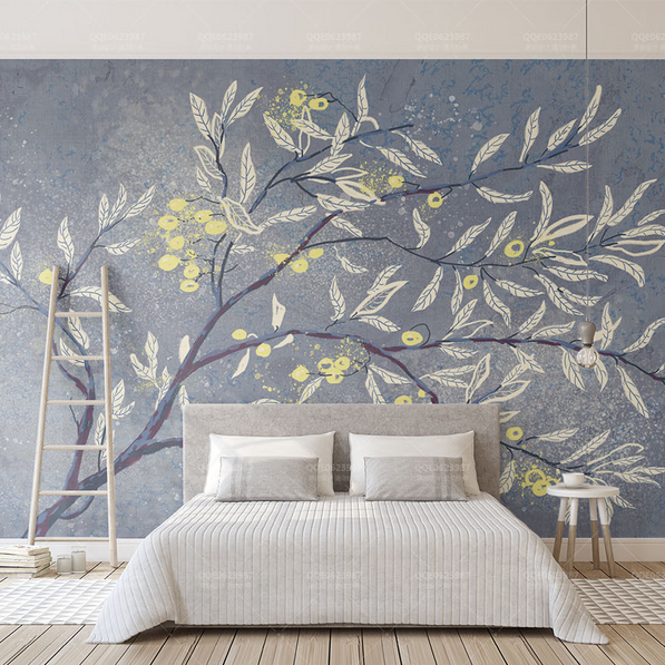 3D Tree with White Leaves Wallpaper Murals