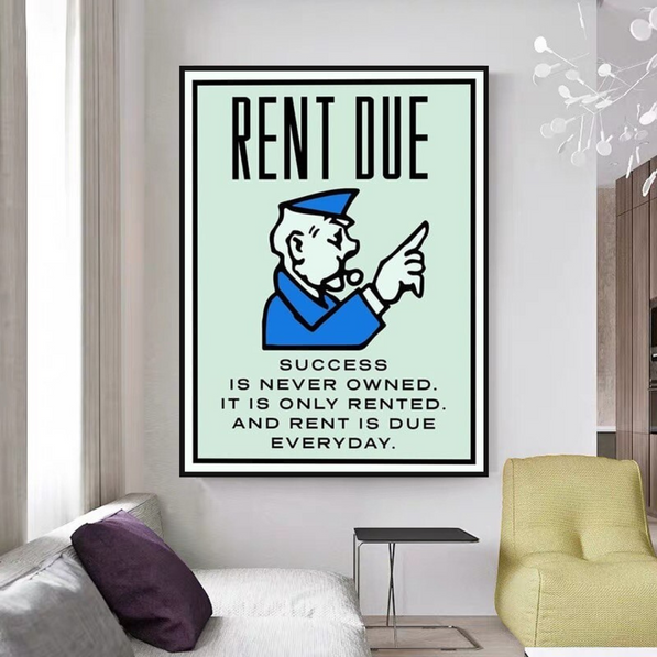 Rent Due Board Game - Monopoly Wall Art for Game Night