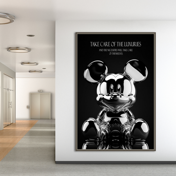 Mickey Mouse Silver Sculpture Motivational Quote Canvas Wall Art