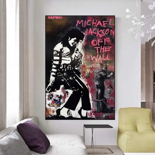 Michael Jackson Singer Off the Wall Graffiti - Mickey and Minnie Love Canvas Wall Art