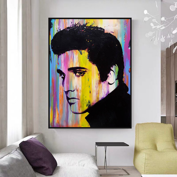 Elvis Presley Singer Portrait Canvas Painting Abstract Magazine Wall Art
