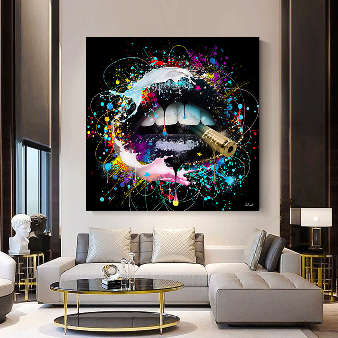 Abstract Graffiti Lips with Bullet Canvas Wall Hanging Art