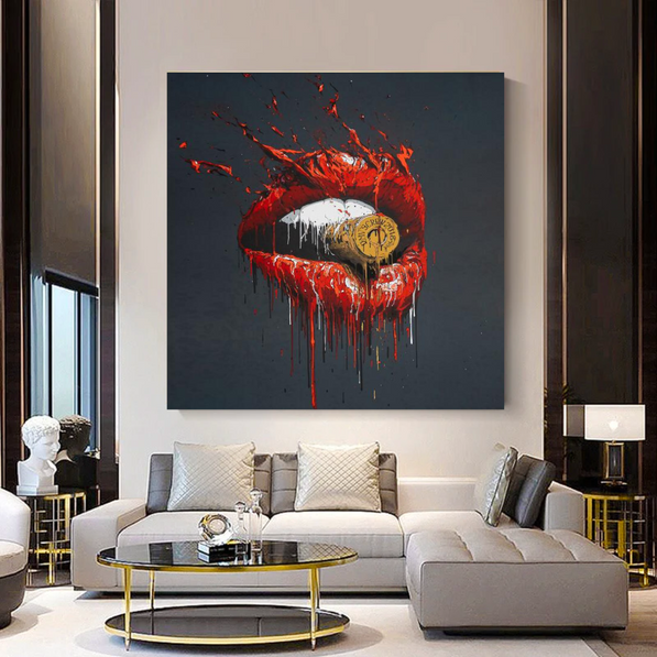 Abstract Red Lips Canvas Wall Art