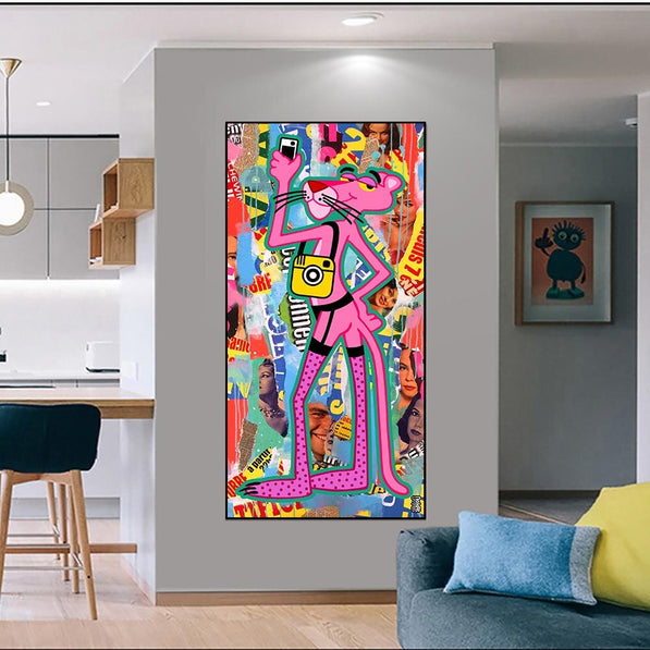 Whimsical Pink Panther Poster - Expressive Artistry