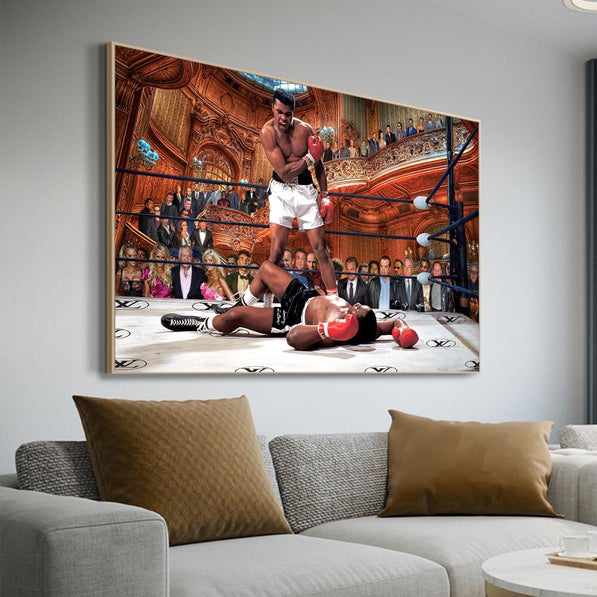 Famous Boxer Poster Muhammad Ali VS Sonny Liston Canvas Painting Wall Art Movie Star Watching the Game Pictures Print Home Decor