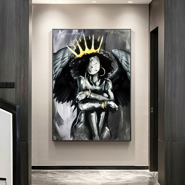 Africa Angel Queen Black Girl Canvas Painting Crown Girl Posters and Prints For Living Room Wall Art Home Decor
