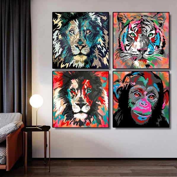 Colourful Monkey Lion Canvas Wall Art