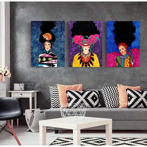 Afro Girl Canvas Wall Art: Vibrant Hair Flower Design