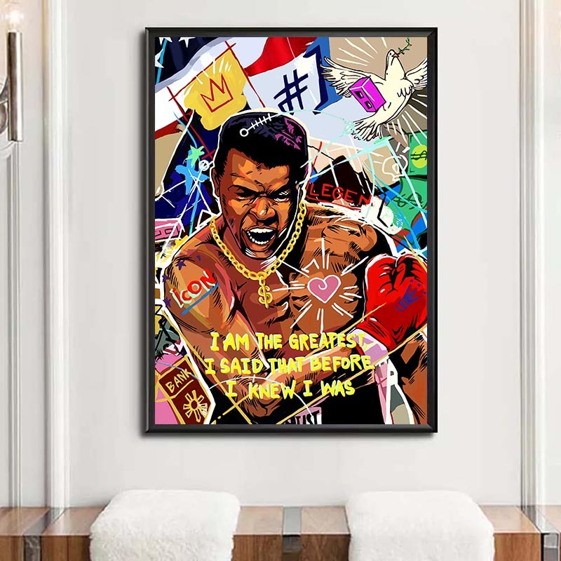 Boxing Muhammad Ali Canvas Painting Famous Boxer Inspirational Posters Pop Wall Art Print Pictures for Living Room Home Decor