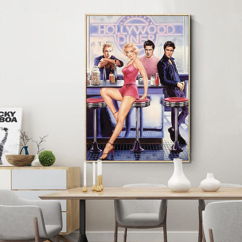 Marilyn And Elvis at Diner Canvas Wall Art - Masterpiece