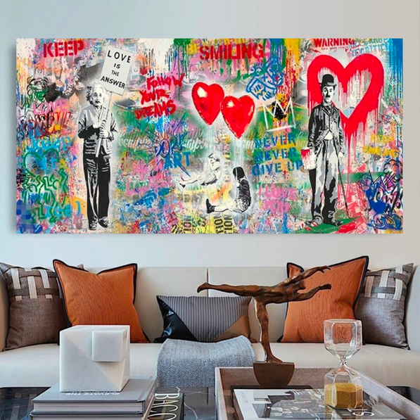 Banksy Art Love Is All We Need Hearts Canvas Wall Art
