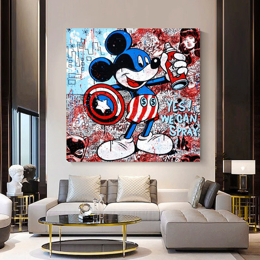 Disney Mickey Mouse Warrior Captain America Graffiti Canvas Wall Art
