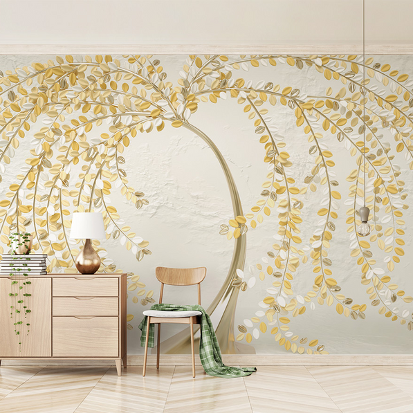 3D Tree with Yellow Wallpaper Murals: Vibrant Wall Décor