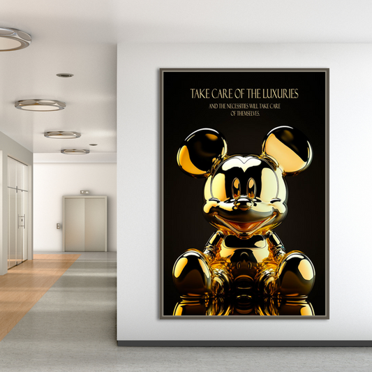 Mickey Mouse Gold Sculpture Motivational Quote Canvas Wall Art