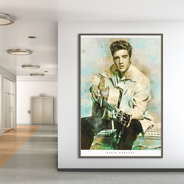 Elvis Presley Singer Portrait Canvas Painting Abstract Magazine Wall Art
