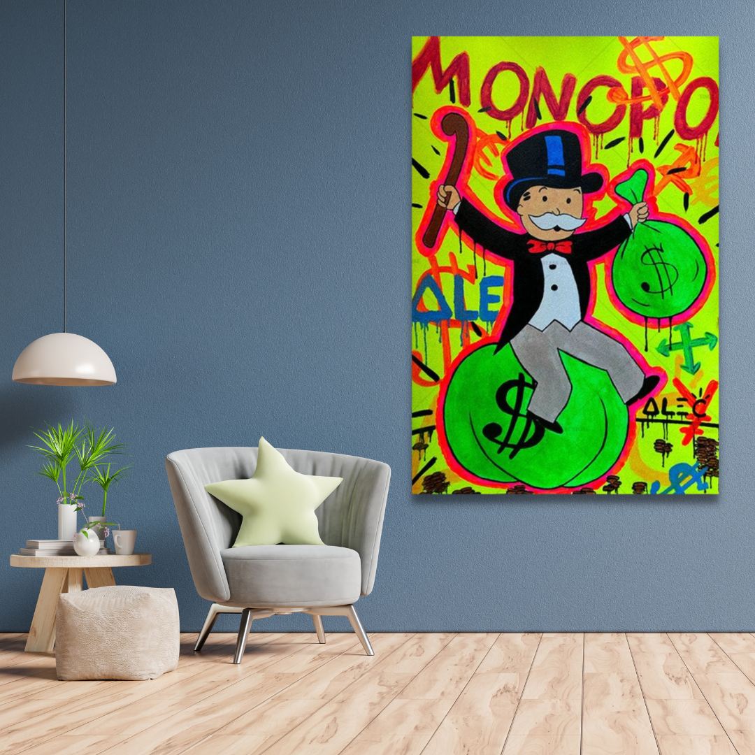 Alec Monopoly Millionaire Bags Dollars Canvas Wall Art