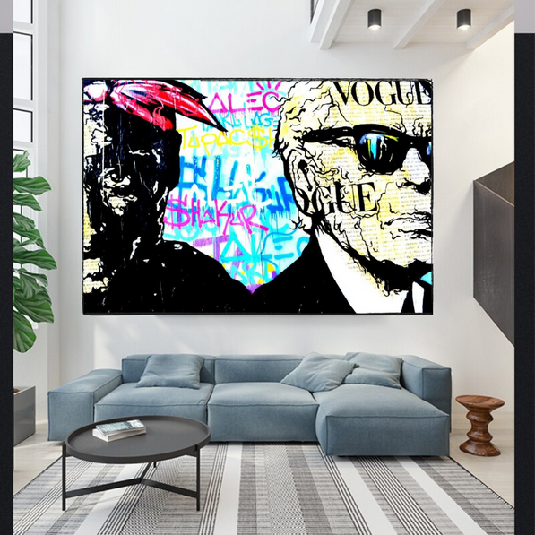 TuPac Rapper Singer and Karl Lagerfeld Graffiti Art by Alec Canvas Wall Art