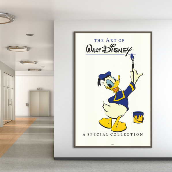 a poster of a cartoon character in a hallway