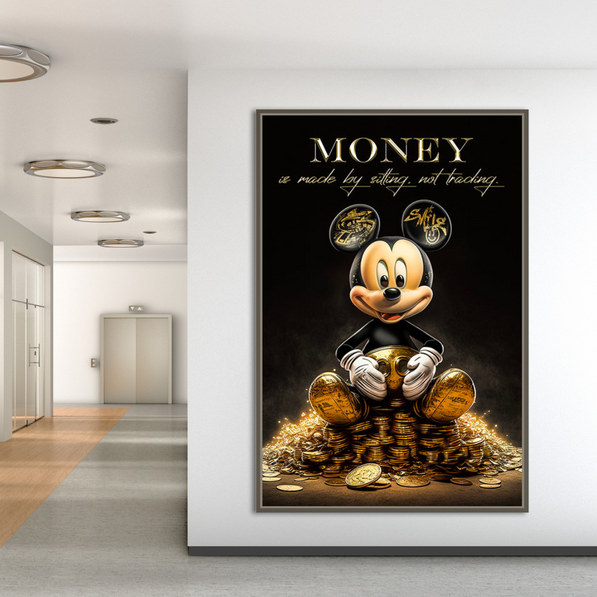 Mickey Mouse Trading Money Motivational Quote Canvas Wall Art