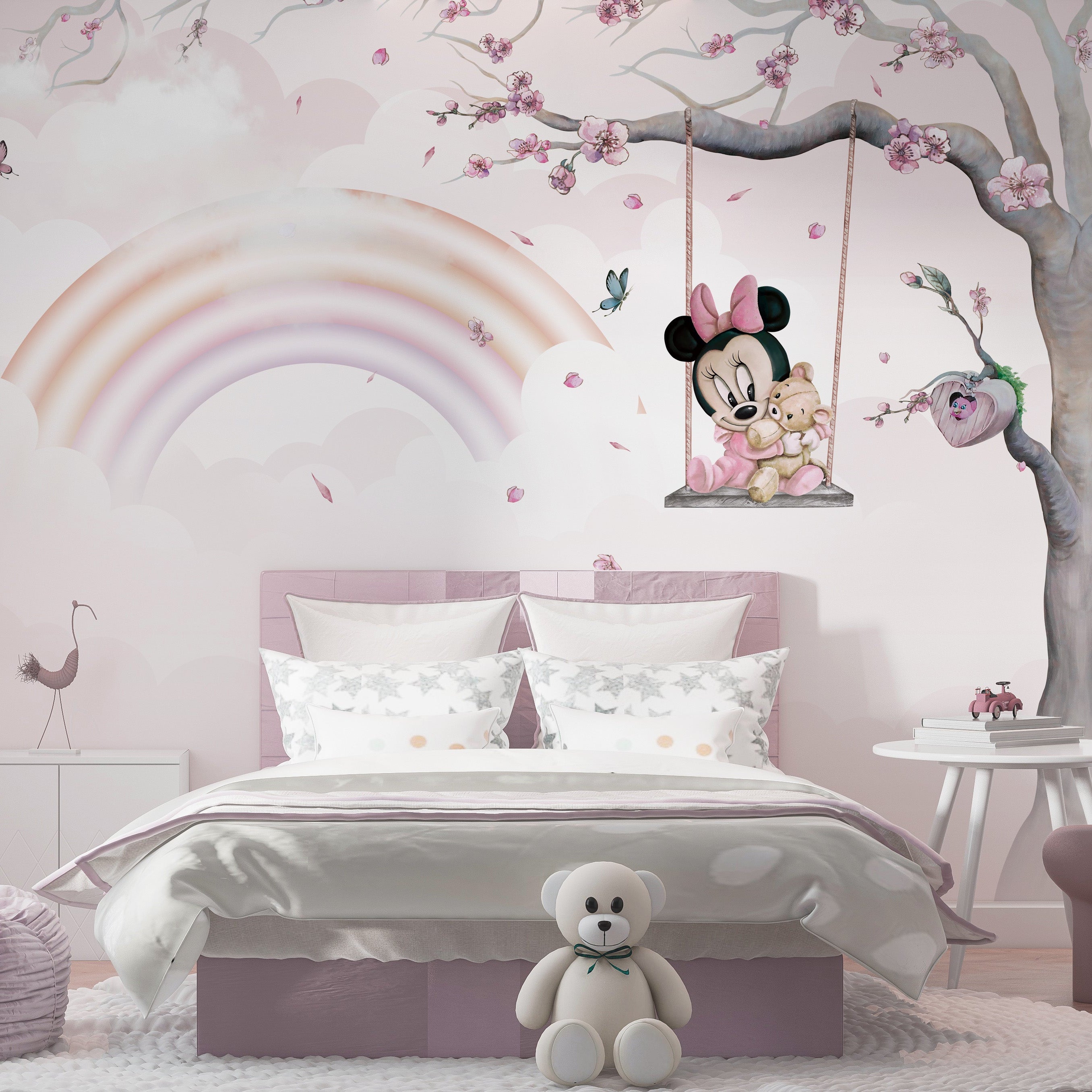 Minnie on Swing - Girls Nursery Wallpaper Mural