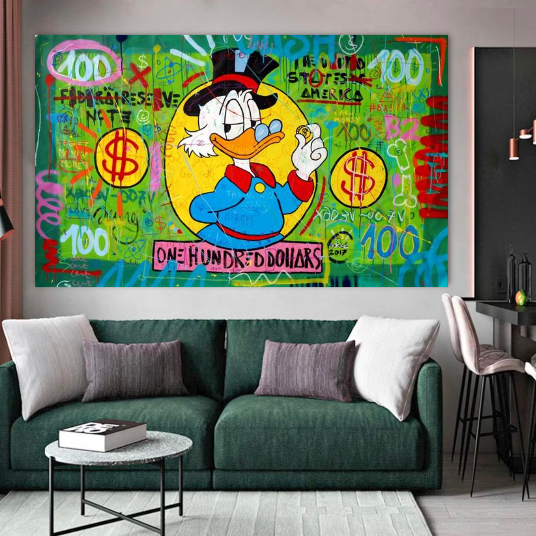 Scrooge McDuck One Dollar Money Canvas Wall Art