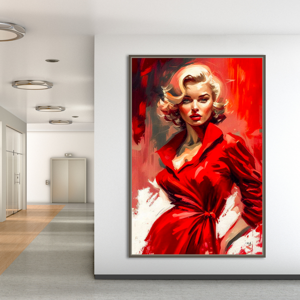 Marilyn Monroe in Red Canvas Wall Hanging Art